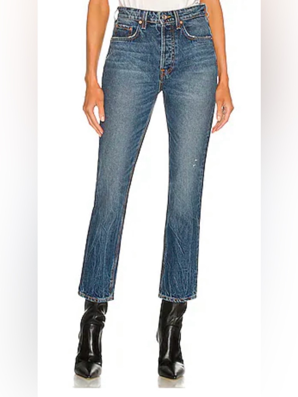 GRLFRND Straight-Leg, Cropped Women’s Jeans in Mid Blue Wash